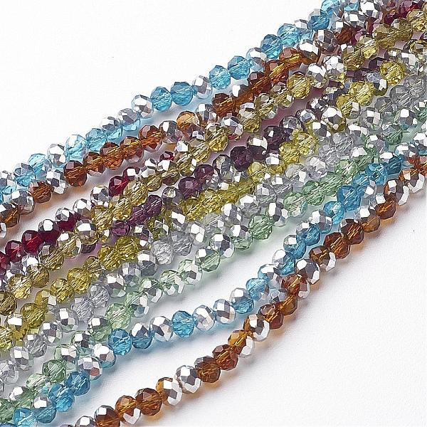 

PandaHall Electroplate Glass Bead Strands, Half Silver Plated, Faceted, Rondelle, Mixed Color, 4x3mm, Hole: 1mm, about 120~128pcs/strand..., Multicolor