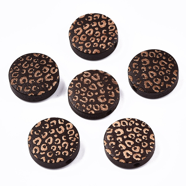 

PandaHall Painted Natural Wood Beads, Laser Engraved Pattern, Flat Round with Leopard Print, Coconut Brown, 15x4.5mm, Hole: 1.5mm Schima...