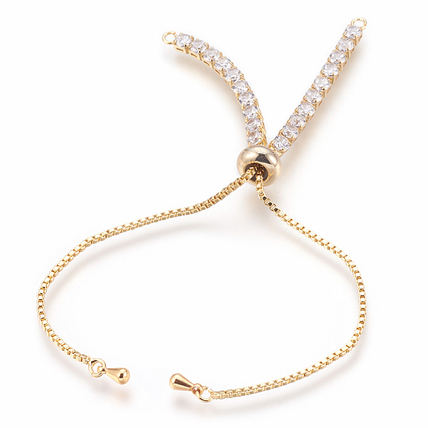 

PandaHall Adjustable Brass Micro Pave Cubic Zirconia Chain Bracelet Making, Slider Bracelets Making, Clear, Golden, 9-1/2 inch(24cm), 1~3mm...