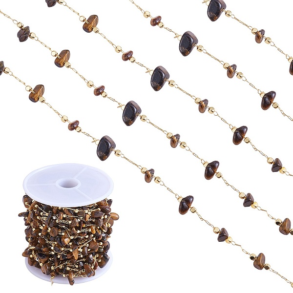 

PandaHall Natural Tiger Eye Chips Beaded Chains, with Golden Brass Findings, Long-Lasting Plated, Soldered, with Spool, 4~14x4~11x2~7mm...
