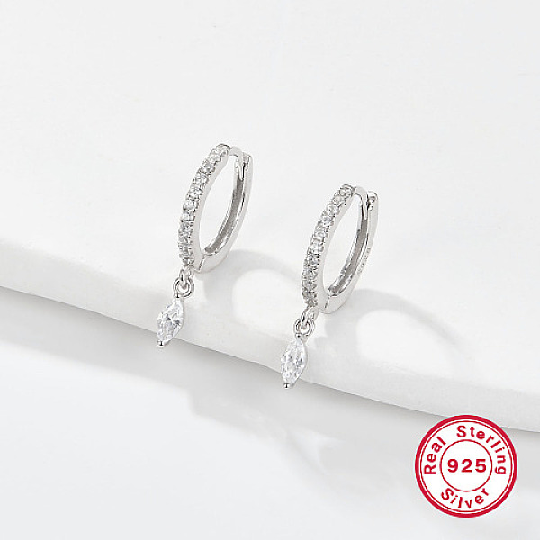 

PandaHall Rhodium Plated 925 Sterling Silver Hoop Earring for Dangle Earrings, with Horse Eye Cubic Zirconia Dangle Charms, Clear, 19x2mm...
