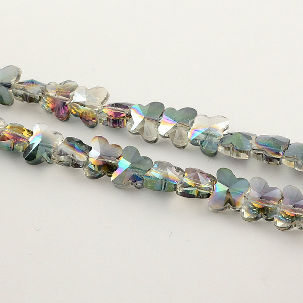

PandaHall Electroplate Faceted Glass Beads, Butterfly, Half Rainbow Plated, Sea Green, 8x10x6mm, Hole: 1mm Glass Butterfly Green