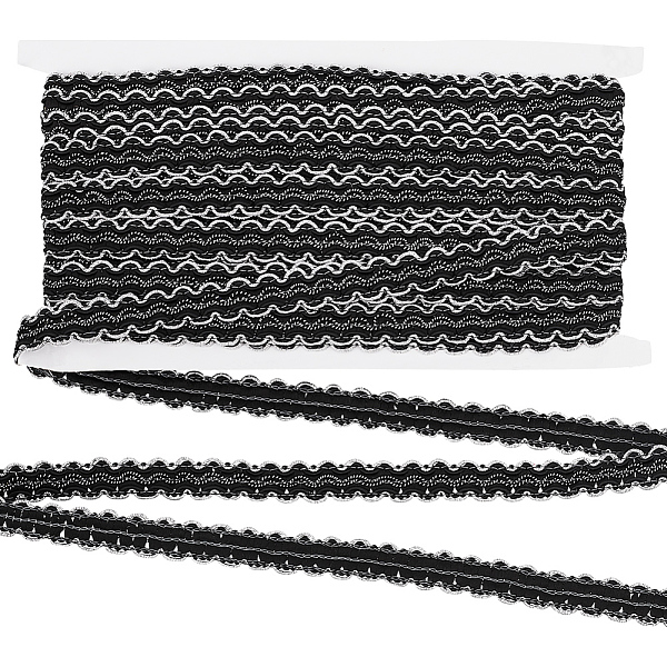 

PandaHall 12M Polyester Wavy Ribbon, for Clothing Accessories, Black, 5/8 inch(15mm), about 13.12 Yards(12m)/Card Polyester Black