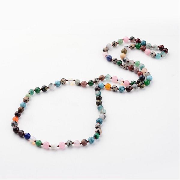 

PandaHall Natural Gemstone Necklaces, Beaded Necklaces, Round, 35 inch Mixed Stone