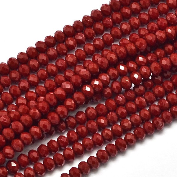 

PandaHall Faceted Rondelle Glass Beads Strands, Red, 3.5x2mm, Hole: 0.5mm, about 113~115pcs/strand, 32~33cm Glass Rondelle Red