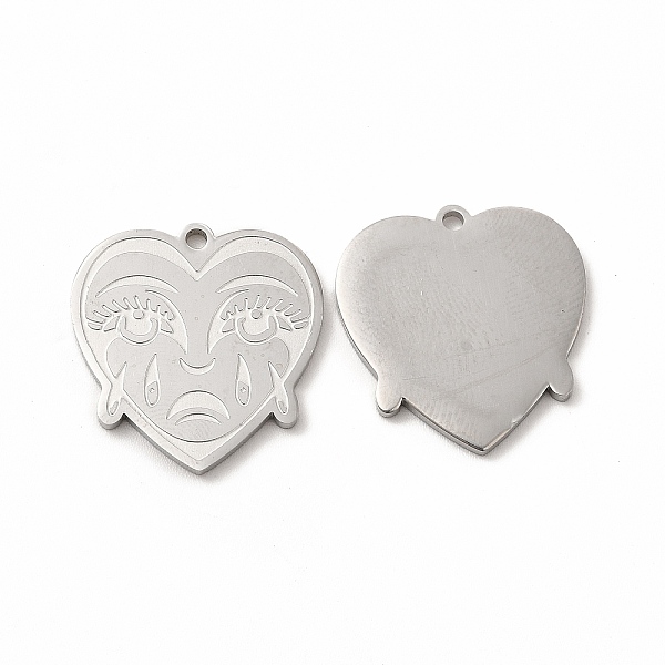 

PandaHall 304 Stainless Steel Pendants, Crying Face Heart Charms, Stainless Steel Color, 20x19x1.4mm, Hole: 1.5mm 304 Stainless Steel Heart