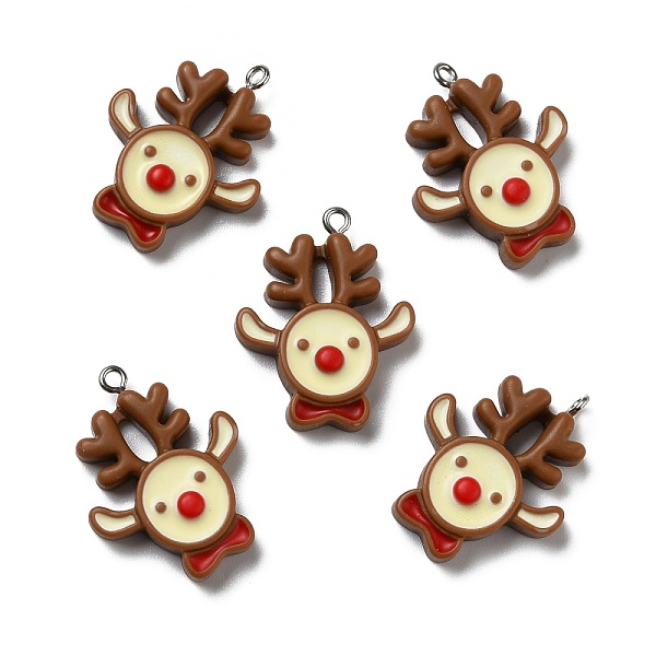 

PandaHall Opaque Resin Pendants, with Platinum Tone Iron Loops, Christmas Theme, Elk, Saddle Brown, 31x24x17mm, Hole: 2mm Iron+Resin Other...