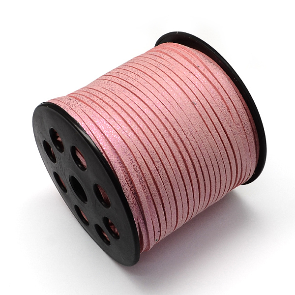 

PandaHall Eco-Friendly Faux Suede Cord, Faux Suede Lace, with Glitter Powder, Pink, 2.7x1.4mm, about 100yards/roll(300 feet/roll) Faux...