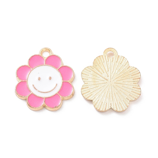

PandaHall Alloy Enamel Pendants, Flower with Smiling Face Charm, Light Gold, Pearl Pink, 18.5x16x1.5mm, Hole: 1.8mm Alloy+Enamel Flower
