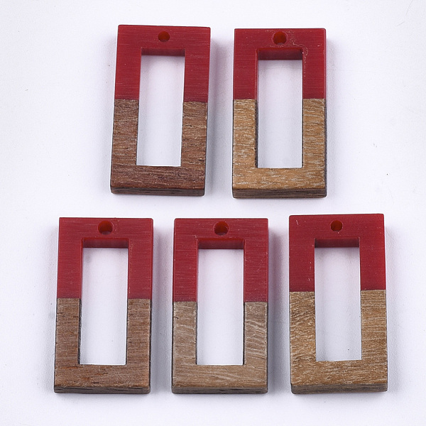 

PandaHall Resin & Walnut Wood Pendants, Rectangle, FireBrick, 27~28x14.5x3~4mm, Hole: 1.5mm Resin+Wood Rectangle Red