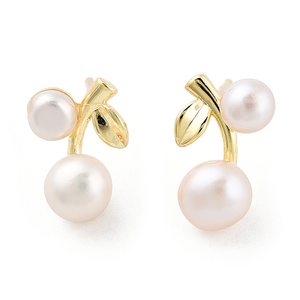 

PandaHall Natural Pearl Cherry Stud Earrings with 925 Sterling Silver Pins, Brass Jewelry for Women, Real 14K Gold Plated, 13x8x5.5mm, Pin...