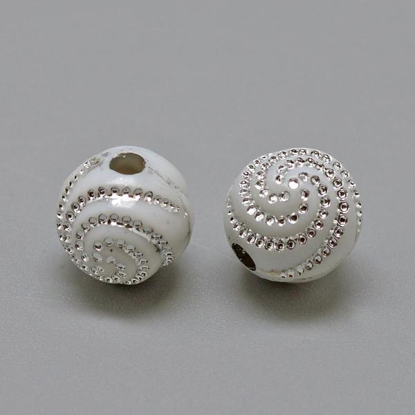 

PandaHall Plating Acrylic Beads, Metal Enlaced, Round, White, 10x10x10mm, Hole: 2mm, 1100pcs/500g Acrylic Round White