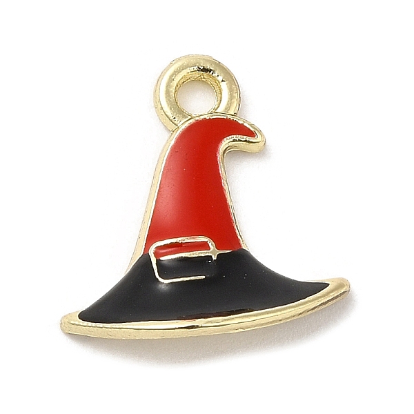 

PandaHall Halloween Alloy Enamel Pendants, Golden, Witch Hat Charm, FireBrick, 15.5x14.5x4.5mm, Hole: 1.8mm Alloy+Enamel Hat Red