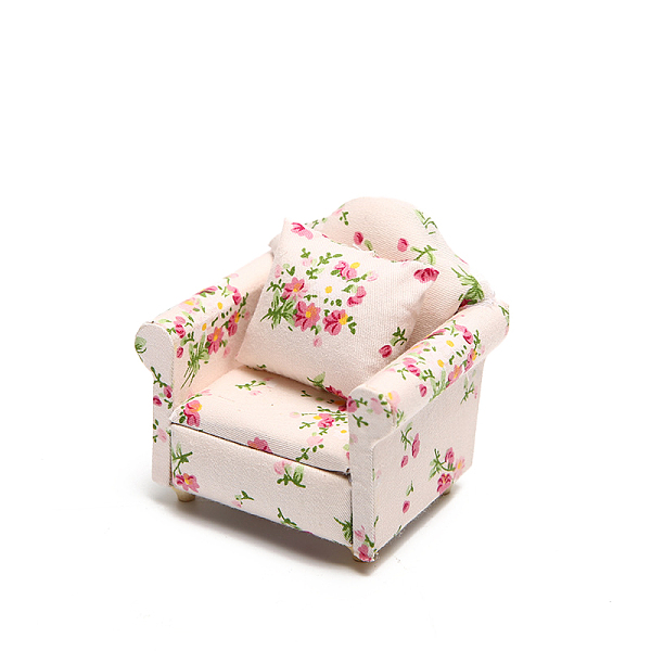 

PandaHall Single Seat Mini Wood Sofa, with Flower Pattern Cotton Cloth Cover & Pillow, Dollhouse Furniture Accessories, for Miniature Living..., Pink