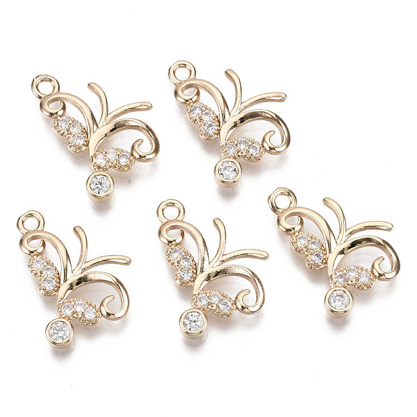 

PandaHall Brass Micro Pave Cubic Zirconia Pendants, Long-Lasting Plated, Butterfly, Light Gold, Clear, 19x13x2mm, Hole: 1.8mm Brass+Cubic...