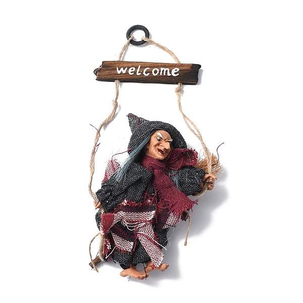 

PandaHall Halloween Flying Witch Cloth Hanging Decorations, with Wood Welcome Sign, for Ghost Festival Bar Decoration, Gray, 284x117x35mm...