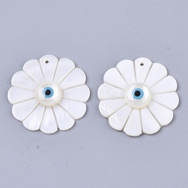 

PandaHall Natural Freshwater Shell Pendants, with Epoxy Resin, Flower with Evil Eye, Seashell Color, 30x5.5mm, Hole: 1.2mm Freshwater Shell...