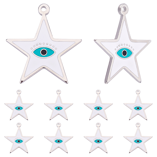 

PandaHall 10Pcs 304 Stainless Steel Enamel Pendants, Star with Eye Evil, Stainless Steel Color, White, 22x20x1mm, Hole: 1.2mm Stainless...