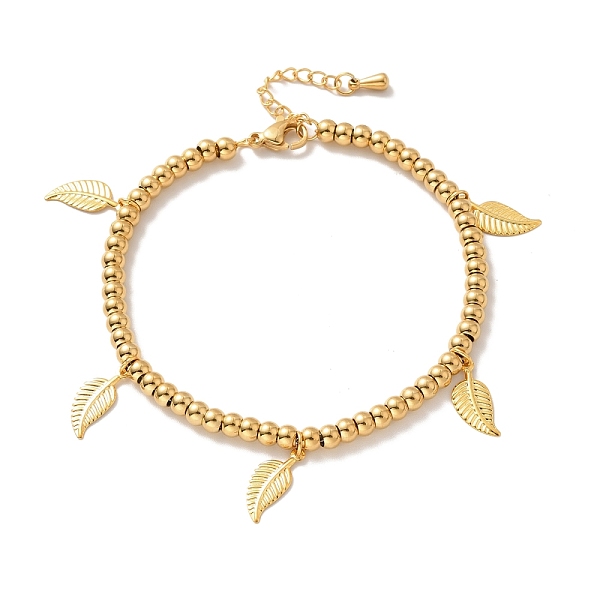

PandaHall Vacuum Plating 304 Stainless Steel Leaf Charm Bracelet with 201 Stainless Steel Round Beads for Women, Golden, 8-5/8 inch(22cm)...