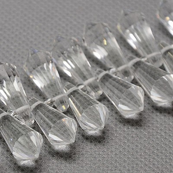 

PandaHall Glass Beads Strands, Top Drilled Beads, Faceted, Teardrop, Clear, 19~21x8x8mm, Hole: 1mm Glass Teardrop Clear