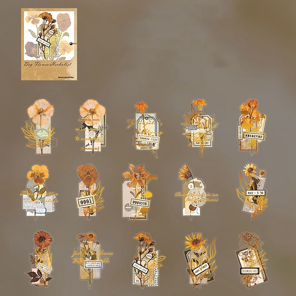 

PandaHall 30Pcs 6 Styles PET Waterproof Self-Adhesive Decorative Stickers, Dried Flower Specimen Series Decals for DIY Scrapbooking, Orange...