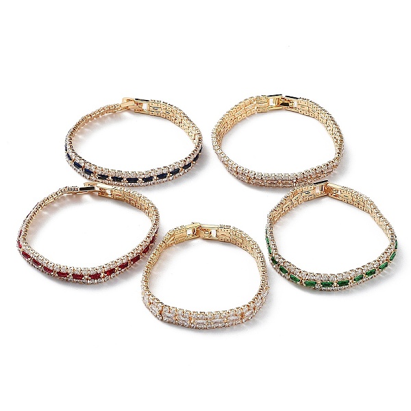 

PandaHall Brass Micro Pave Cubic Zirconia Chain Bracelets for Women, with Fold Over Clasps, Mixed Color, 7-3/8x1/4 inch(18.8x0.75cm) Brass..., Multicolor