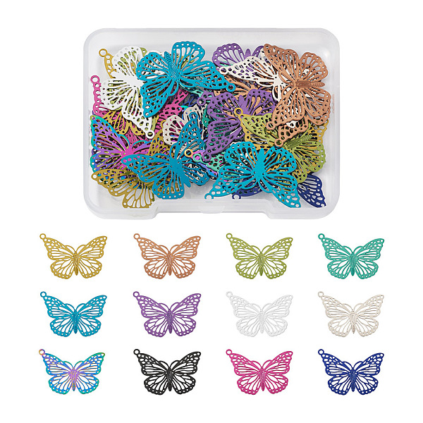 

PandaHall 48Pcs 12 Colors 304 Stainless Steel Pendants, Etched Metal Embellishments, Butterfly, Mixed Color, 19x26x0.4mm, Hole: 1.2mm..., Multicolor