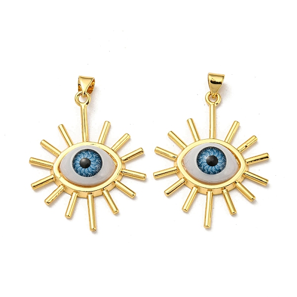 

PandaHall Real 18K Gold Plated Brass Pendants, Acrylic Evil Eye Charms, Eye, 34x27x6.5mm, Hole: 4.5x3.5mm Brass+Acrylic Eye