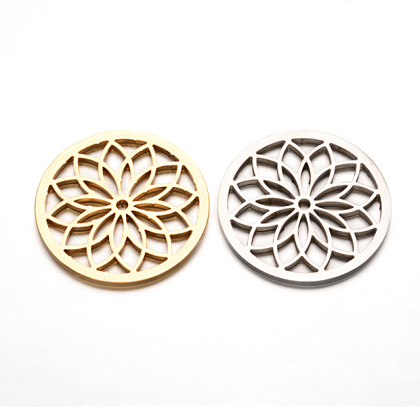 

PandaHall Flat Round with Flower 304 Stainless Steel Beads, Mixed Color, 35mm, Hole: 2mm 304 Stainless Steel Flower