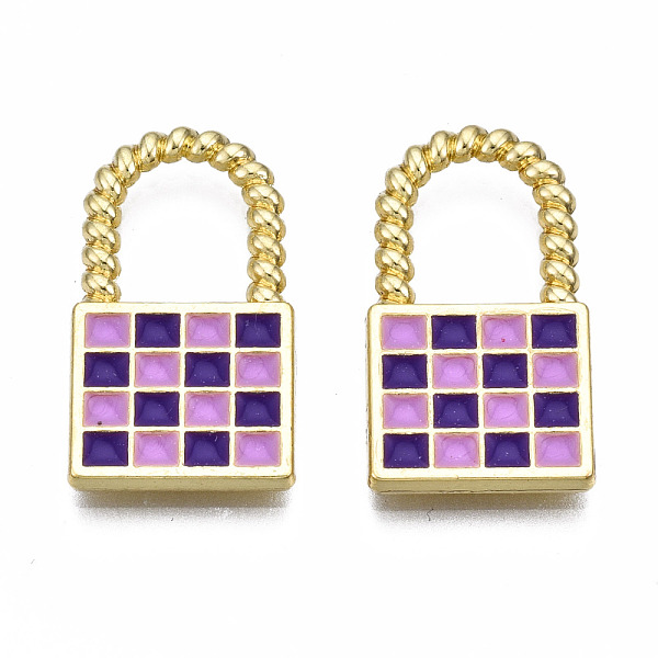 

PandaHall Rack Plating Alloy Checkerboard Pendants, with Enamel, Cadmium Free & Lead Free, Lock with Grid Pattern, Indigo, 20.5x11.5x2mm..., Purple