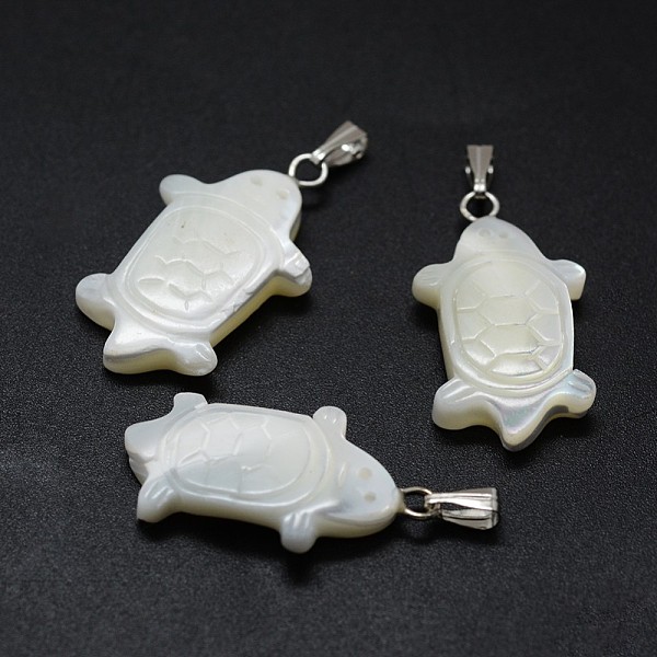 

PandaHall Shell Pendants, with Brass Findings, Tortoise, Platinum, 26~27x13~14x3~5mm, Hole: 2x5mm Shell Tortoise