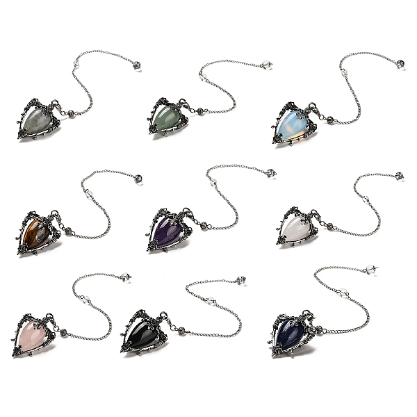 

PandaHall Mixed Gemstone Triangle Dowsing Pendulum Pendants, with Quartz Crystal Round Beads, Rack Plating Alloy Findings & Chains, Cadmium...