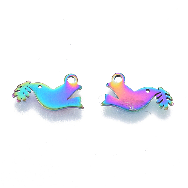 

PandaHall Ion Plating(IP) 201 Stainless Steel Charms, Birds, Rainbow Color, 12x6.5x1mm, Hole: 1.2mm 201 Stainless Steel Bird