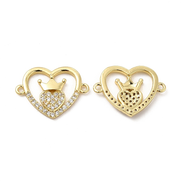 

PandaHall Brass Micro Pave Clear Cubic Zirconia Connector Charms, Heart Links with Crown, Real 18K Gold Plated, 17x22.5x2.5mm, Hole: 1.4mm...