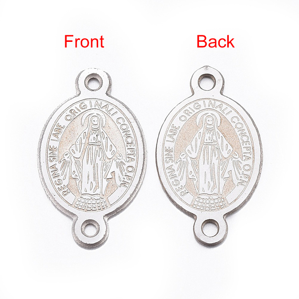 

PandaHall 304 Stainless Steel Links connectors, Oval with Virgin Mary, Stainless Steel Color, 16x9x0.8mm, Hole: 1mm 304 Stainless Steel Oval