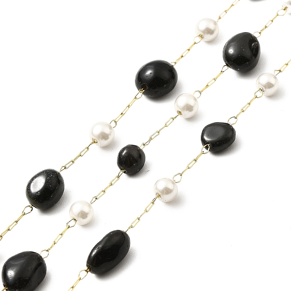 

PandaHall Ion Plating(IP) 316 Surgical Stainless Steel Paperclip Chains, with Natural Black Agate Nuggets Beads and Glass Beads, Soldered...