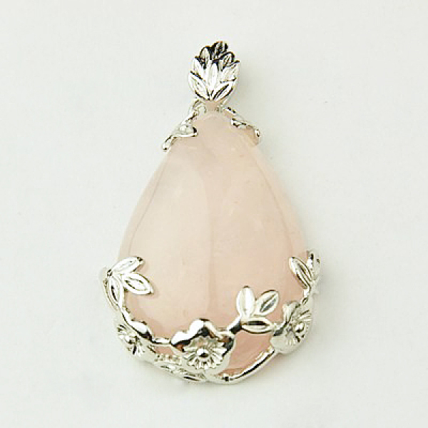 

PandaHall Natural Rose Quartz Pendants, with Alloy Findings, teardrop, Pink, 38x26x8mm, Hole: 5x4mm Rose Quartz Oval Pink