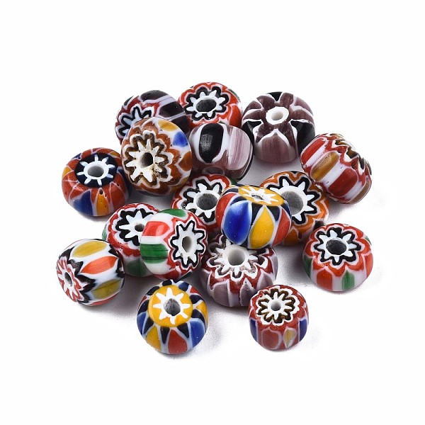 

PandaHall Handmade Millefiori Lampwork Beads, Flat Round, Mixed Color, 7~11x4~6mm, Hole: 1~3mm Millefiori Lampwork Flat Round Multicolor