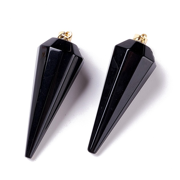 

PandaHall Natural Obsidian Pendants, with Brass Findings, Faceted, Cone/Spike/Pendulum, Real 18K Gold Plated, 42~44x15~16mm, Hole: 3.6x4mm...