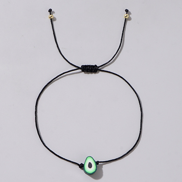 

PandaHall Fruit Avocado Polymer Clay Braided Bead Bracelets, Adjustable Black Cotton Cord Bracelets for Women Polymer Clay Avocado