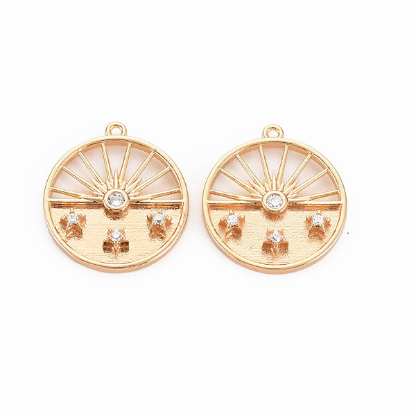 

PandaHall Brass Micro Pave Clear Cubic Zirconia Pendants, Nickel Free, Flat Round with Star, Real 18K Gold Plated, 21x19x3.5mm, Hole: 1.2mm...