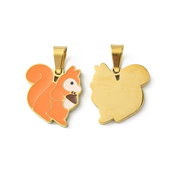 

PandaHall Ion Plating(IP) 304 Stainless Steel Manual Polishing Charms, with Enamel and 201 Stainless Steel Clasp, Squirrel, Golden..., Orange
