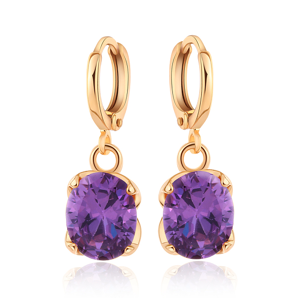 

PandaHall Real 18K Gold Plated Hot Trends Oval Brass Rhinestone Dangle Hoop Earrings, Purple Velvet, 25x8mm Rhinestone Oval Purple
