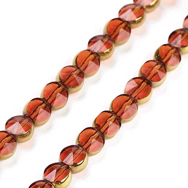 

PandaHall Electroplate Glass Beads Strands, Faceted, Flat Round, Orange Red, 4.5x3mm, Hole: 0.8mm, about 70pcs/strand, 11.38 inch(28.9cm)...