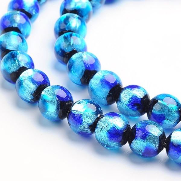 

PandaHall Handmade Silver Foil Glass Round Beads, Dodger Blue, 8mm, Hole: 1mm Silver Foil Round Blue
