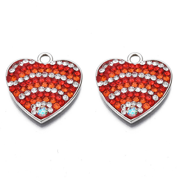 

PandaHall Rack Plating Alloy Pendants, with Polymer Clay Rhinestone, Cadmium Free & Lead Free, Heart, Platinum, Crystal AB, 20x20x3mm, Hole..., Clear