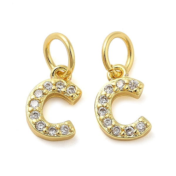 

PandaHall Brass Micro Pave Cubic Zirconia Pendants, with Jump Ring, Letter C, 8.5x5.5x1.5mm, Hole: 3.6mm Brass+Cubic Zirconia Letter C Clear