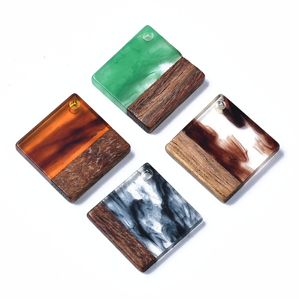 

PandaHall Transparent Resin & Walnut Wood Pendants, Two Tone, Rhombus, Mixed Color, 24x24x3mm, Hole: 2mm, Side Length: 17.5mm Resin+Wood..., Multicolor