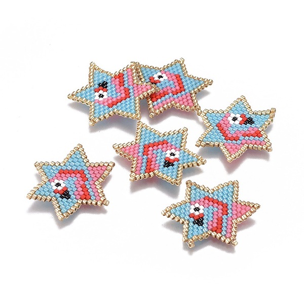 

PandaHall Handmade Japanese Seed Beads, with Japan Import Thread, Loom Pattern, Star with Bird, Colorful, 30x28x2mm Glass Star