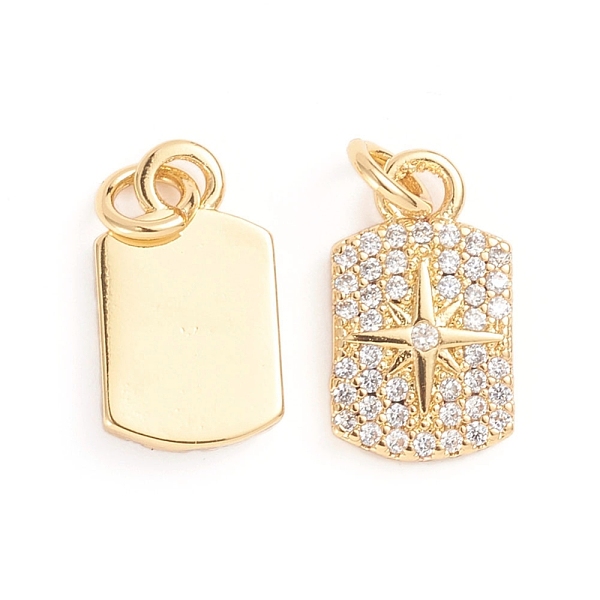 

PandaHall Brass Micro Pave Cubic Zirconia Pendants, with Jump Ring, Rectangle with Star, Clear, Golden, 14.5x8.5x2mm, Hole: 3mm Brass+Cubic...